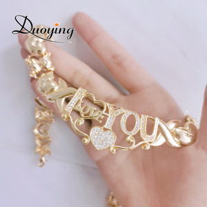 Herz Charme Brief Halsreif vergoldet Hochzeit Zirkon Braut Halskette Ich liebe dich Benutzer definierter Name XOXO Halskette Schmuck Set für Geschenk - Product Image 4