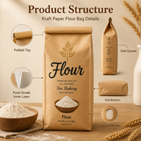 Sac en papier kraft anti-humidité à soufflets latéraux, doublé, imprimé sur mesure, avec fermeture à lien métallique, pour farine de blé, boulangerie, pain, gâteaux, céréales et produits secs