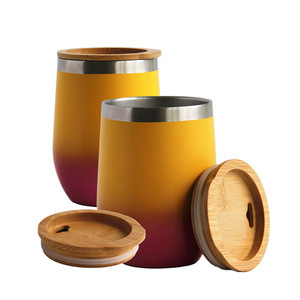 12oz de la tapa de bambú aislados de acero inoxidable de doble pared stemless <span class=keywords><strong>copas</strong></span> de vino vaso de vidrio - Product Image 1