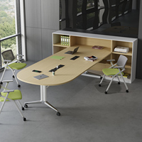 Table de conférence moderne en bois massif, réglable, pliable, écologique, de forme oblongue, mobilier de bureau, bureau à domicile, garantie de 5 ans
