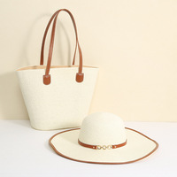 Ensemble Chapeau de Paille et Sac Tressé Grande Capacité – Accessoires Assortis pour Plage, Voyage en Plein Air, Vacances en Bord de Mer et Loisirs