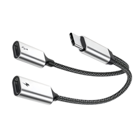 Adaptateur Hub USB-C Double Port 60W Haute Qualité Femelle-Mâle Blindé Tressé+ABS 14,5cm Argent Répartiteur Convertisseur OTG pour Téléphone Portable
