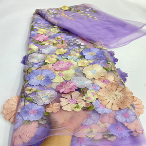 Chất lượng cao đầy màu sắc 3D hoa thêu vải tuyn ren vải cho trẻ em của phụ nữ ăn mặc, thời trang và vải cưới - Product Image 3