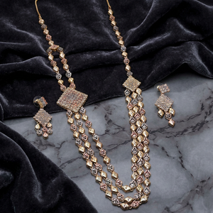 Wholesale 3 Tone Gold Plated Forming <b>Long</b> <b>Necklaces</b> Set Multi Tone Turkey <b>Long</b> Jewelry Set Tri Color Brass Fashion Jewelry Set - Product Image 2