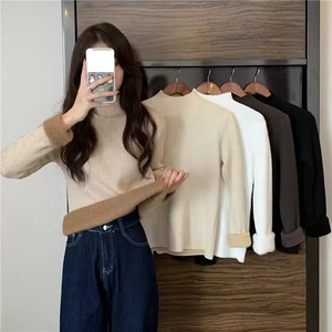 <span class=keywords><strong>Pull</strong></span> en polaire tricoté pour <span class=keywords><strong>femme</strong></span> - Chaleur automne et hiver - <span class=keywords><strong>Sous</strong></span>-vêtement épais à <span class=keywords><strong>col</strong></span> semi-haut - Product Image 1