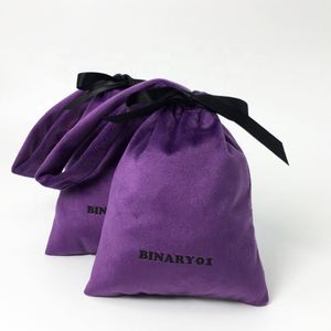 Custom Purple Velvet <b>Drawstring</b> Jewelry <b>Pouch</b> Bag Dust Bag for Handbags Luxury Carrier Bags Out Velvet for Earrings - Product Image 6