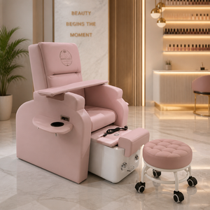 Luxury Tufted Brown Leather Salon <b>Stool</b> Low Rolling Stylist Chair with White Metal Frame and Caster Wheels Barbershop Seating - Product Image 6