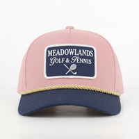 Casquette de baseball personnalisée en coton sergé bicolore rose et bleu marine avec patch tissé et visière incurvée pour hommes et femmes, style sport snapback