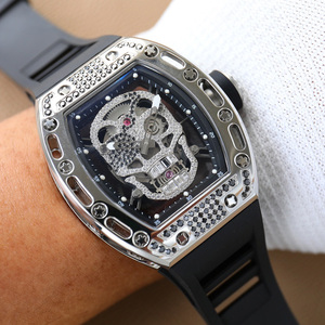 Men's Luxury Skull Skeleton Tourbillon Mechanical <b>Watch</b> Stainless Steel Tonneau Case High-Quality Fashion Sports <b>Watch</b> - Product Image 1