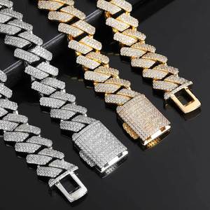 Jewelry Hip Hop <b>Bracelet</b> 18mm Rhombus Three Rows Zircon Cuban Chain Coarse <b>Copper</b> Inlaid Zircon Tanjing - Product Image 4