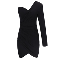 Ocstrade — robe froncée noire pour Femme, tenue asymétrique, épaule dénudée, manches longues, tenue Mini moulante, tendance