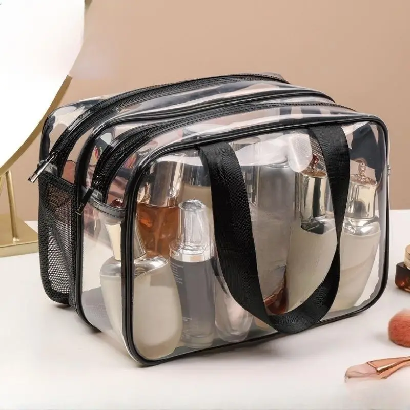 Pochette cosmétique transparente givrée sacs cosmétiques en pvc transparent pour hommes