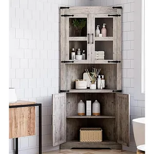 <strong>Tall</strong> <strong>Bathroom</strong> <strong>Corner</strong> Storage <strong>Cabinet</strong> with Barn Door Design &amp; Adjustable Shelves - Product Image 2