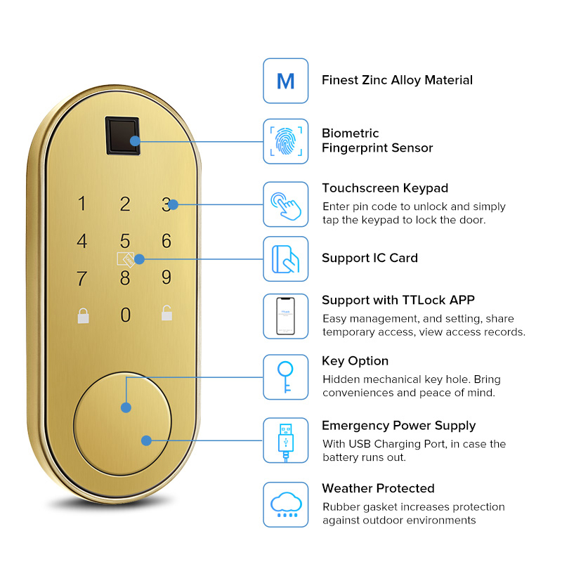 Automatic Keyless WiFi BLE APP Electronic Digital Classic Smart Lock with Touch-Screen Keypad Deadbolt