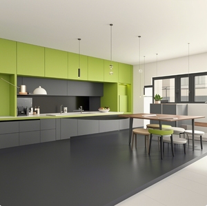 Armoire de <span class=keywords><strong>cuisine</strong></span> sur mesure en forme de revêtement contemporain <span class=keywords><strong>vert</strong></span> <span class=keywords><strong>olive</strong></span> armoire de <span class=keywords><strong>cuisine</strong></span> à panneau laqué avec îlot - Product Image 2