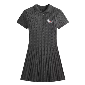 Elegante Abito Mini in Maglia con Colletto alla Marinara, da Donna, Blu Navy con Finiture <span class=keywords><strong>a</strong></span> Righe, Fiocco, Maniche Corte, Vestibilità Slim, Orlo Svasato, Stile Preppy - Product Image 4