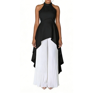 ชุดลำลองผู้หญิง เสื้อแขนกุดเปิดหลังทรงเอ ซิมเมทริกซ์ กางเกงขายาวจีบพลีท ชุดเซ็ต 2 ชิ้น แฟชั่น - Product Image 3