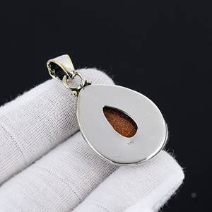 Colgante de piedra solar de Plata de Ley 925 hecho a mano para mujer, joyería de piedras preciosas de alta calidad con ajuste de bisel, Estilo clásico - Product Image 3