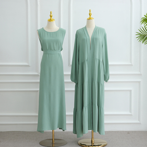 Tondre les robes <span class=keywords><strong>de</strong></span> femmes Abaya <span class=keywords><strong>de</strong></span> gros 2025 vêtements islamiques modeste Abaya Cardigan et robe intérieure 2 pièces Abaya Set Adultes - Product Image 4