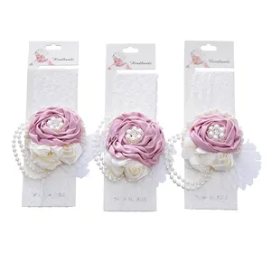 Luxe Milde Soepele Kanten Hoofdband Bouncy Rose Baby Parel Hoofdband Baby Meisje Hoofdband