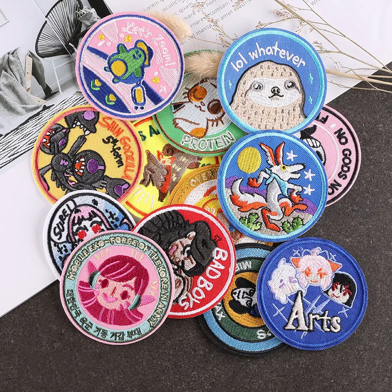 Wholesale custom cute animal cartoon children merrow border embroidery patches for hats