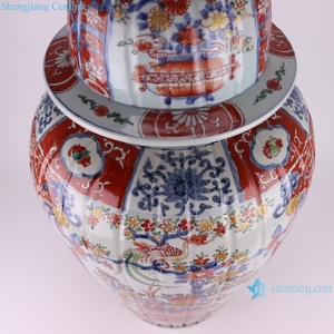 RZQF16 Jingdezhen Hand Painted Style <b>Red</b> and Blue Flower Bird Pattern Big Size Ceramic Ginger Jar RZQF16 Famille Rose Pi - Product Image 3