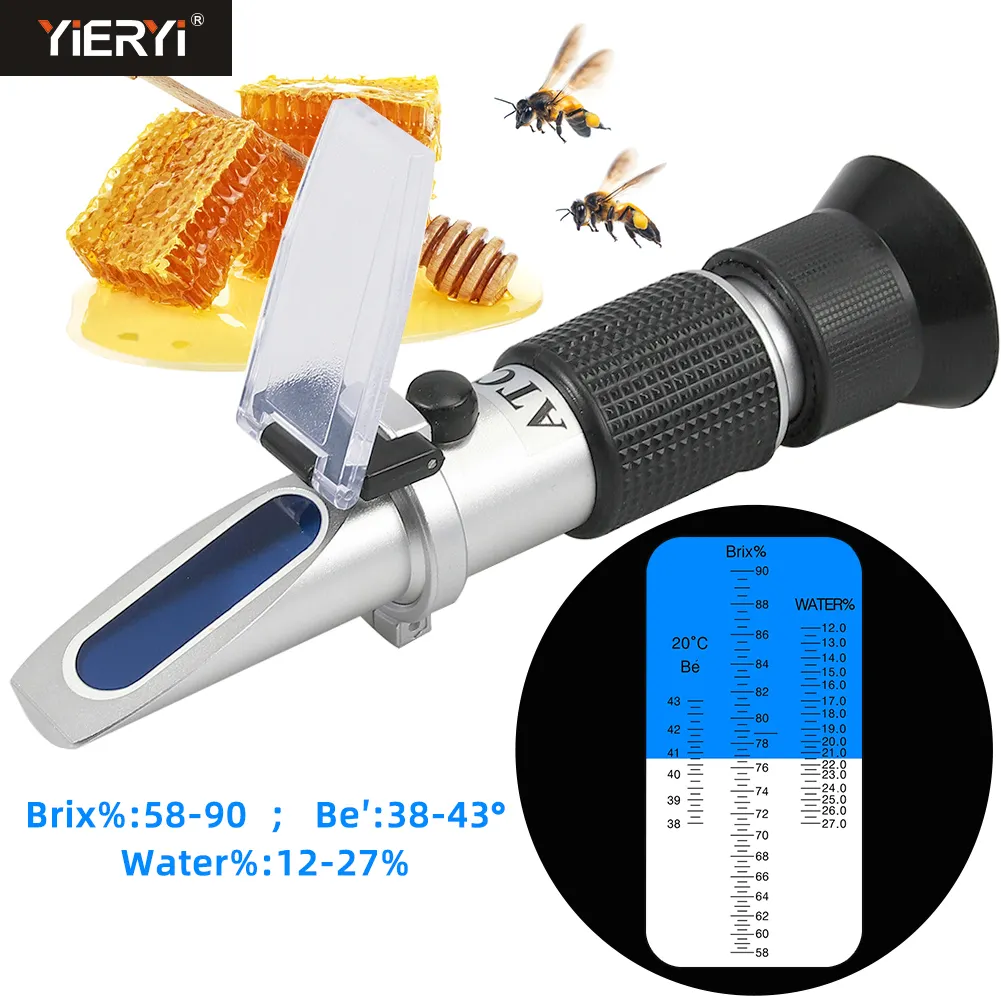 Портативный рефрактометр для проверки медового меда, пчелы 58-90% Brix / 38-43 Be '(Боме)/12-27% диапазон воды из трехмерного измерения