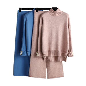 Ensemble de vêtements en tricot pour femmes, élégant, uni, deux pièces, automne-hiver, pull ample, pantalon, tenue féminine - Product Image 1
