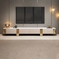 Meubles de salon au design moderne, en bois massif, avec plateau en pierre frittée, ensemble de meuble TV et table basse de luxe