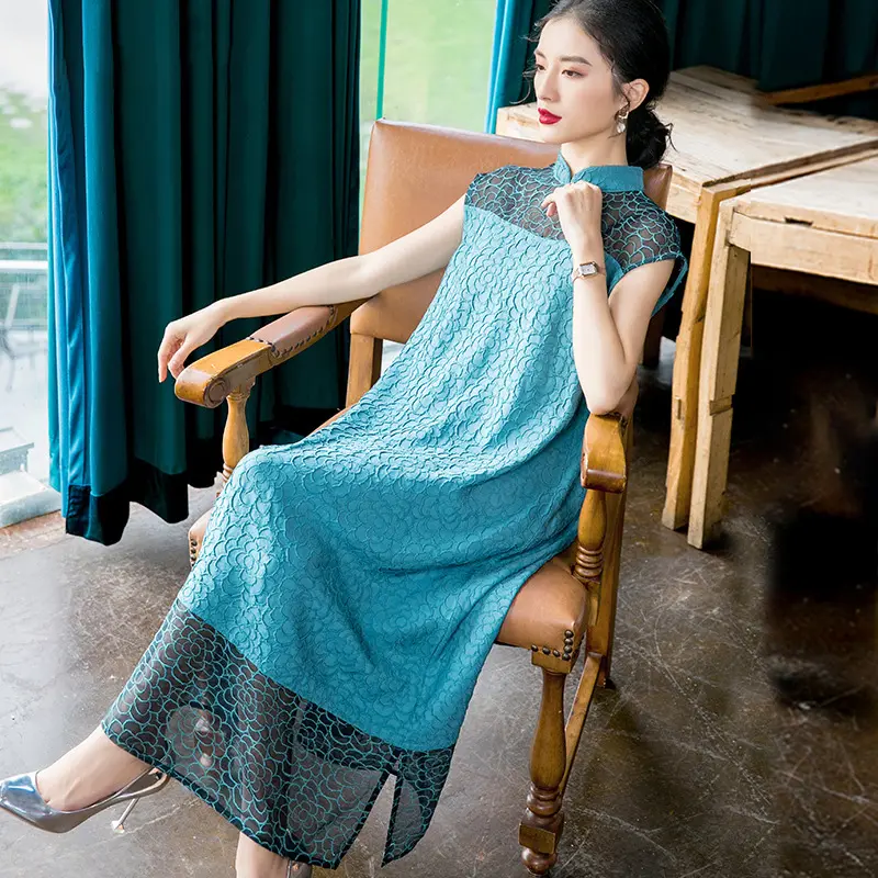 Korean Clothes Complex Process Sleeveless Qipao Cheongsam Embroidery Long Dress