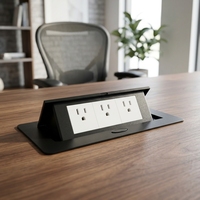 Prise de bureau industrielle escamotable T266, 3 broches US, en aluminium noir, style ouvert, avec 5 ports