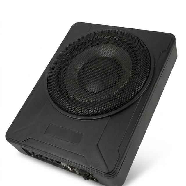 10-Inch Slim Seat Car Audio Subwoofer 600W Active Powered Under-Seat Built Amplifier Truck Enclosure Box Wiring Kit Model