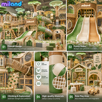 Équipement de terrain de jeu intérieur : Aventure en forêt avec maison dans les arbres pour cafés ludiques, structure multi-niveaux, service d'installation, tapis de trampoline