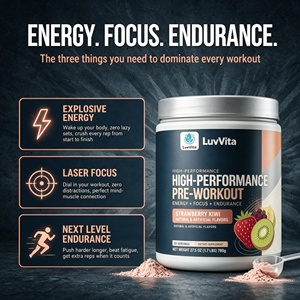 Poudre pré-entraînement haute performance LuvVita, saveur fraise kiwi, 780 g, favorise l'énergie, la concentration et l'endurance, pompe musculaire, étiquette privée OEM - Product Image 2
