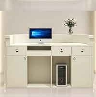 Bureau d'accueil moderne et minimaliste en bois - Design durable, écologique et personnalisable pour hôtels et centres commerciaux, avec éclairage LED, idéal pour les bureaux de luxe