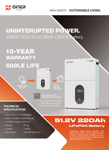 แบตเตอรี่ลิเธียม LiFePO4 แบบติดผนัง Ginza Split 51.2V 220Ah 10kWh สำหรับระบบกริด  10000 รอบการใช้งาน  รับประกัน 5/10 ปี  ปลอดภัย เชื่อถือได้ - Product Image 4