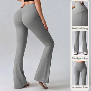 Pantalon de yoga évasé taille haute pour femme, effet froncé aux fesses, sensation seconde peau, respirant, contrôle du ventre, pour la gym - Product Image 5