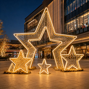 3-stufiger Gestapelter Warmweißer LED-Sternenturm für Einkaufszentrum-Innenausstattung Zentrale Dekoration Festliche Beleuchtung CE UL <span class=keywords><strong>3D</strong></span>-Sternmotiv-Licht - Product Image 3