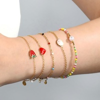 Bracelet empilable hypoallergénique et étanche pour enfants, avec breloques en émail fraise, cœur et coquillage, pour filles