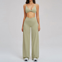 Ensemble de sport personnalisé, durable, recyclable, très extensible, avec soutien-gorge de sport à dos croisé et pantalon de yoga à jambes larges et taille en V