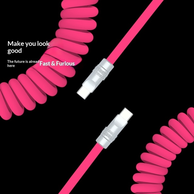 240W USB-C Spring Slingshot Telescopic Coiled Fast Charging Carplay Data Cable WTS0101 Silicone for IPhone14/15/16/17