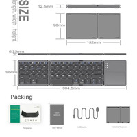 Clavier sans fil rechargeable pliable avec pavé tactile, format de poche, accessoire de voyage pliable pour ordinateur portable, iOS, Android, Windows - Gris sidéral