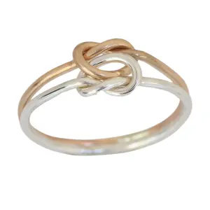 Оптовая продажа, Спиральные кольца на палец, двухцветное покрытое желтым золотом, серебро 925 пробы, кольцо с двойным любовным узлом