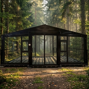 Maisonnette préfabriquée en panneaux sandwich prête à être expédiée avec cuisine et salle de bain pour usage hôtelier, design respirant, serre - Product Image 1