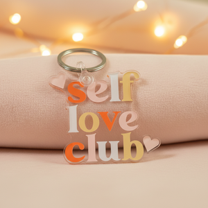 Self Love Club Waterproof Promotion Keychain Plastic Keychains Custom Car Decorative Bag Accessory Clear Acrylic Keyring Letter
