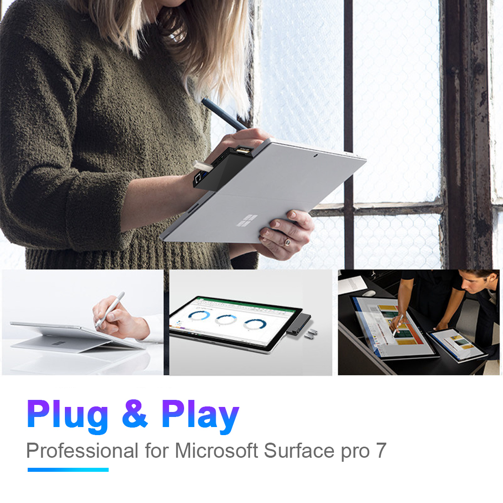 Surface D'accueil Hub USB 3.1 Type C 7 in1 USB-C Moyeu avec 4k HDMI multifonction Carte lecteur Adaptateur Pour Surface pro7
