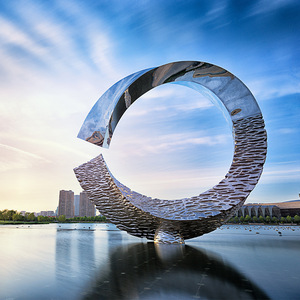 Escultura Circular de Acero Inoxidable, Arte Geométrico Abstracto para Exteriores, Decoración de Jardín, Montaje en Suelo, Diseño Contemporáneo - Product Image 2