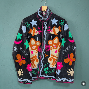 Wholesale Vintage Style Black <b>Velvet</b> Jacket <b>Women</b> Hand Embroidered Animal Short <b>Coat</b> Boho Winter Outerwear Suzani Jacket - Product Image 4