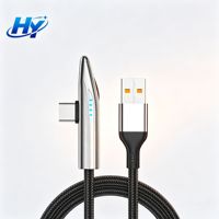 Câble USB-A vers Type-C à charge rapide 120W, cordon de chargeur tressé en nylon à angle de 90 degrés avec voyant lumineux d'alimentation