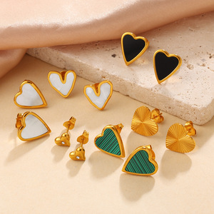 Heart Stud <b>Earrings</b> Gold Plated Zinc Alloy Stainless Steel <b>Post</b> Fashion Simple Ins Style For Women Accessories - Product Image 1